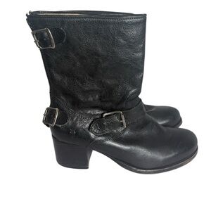 FRYE Vera Short Boot Black Leather Heeled Moto Boots 8 repair,see description